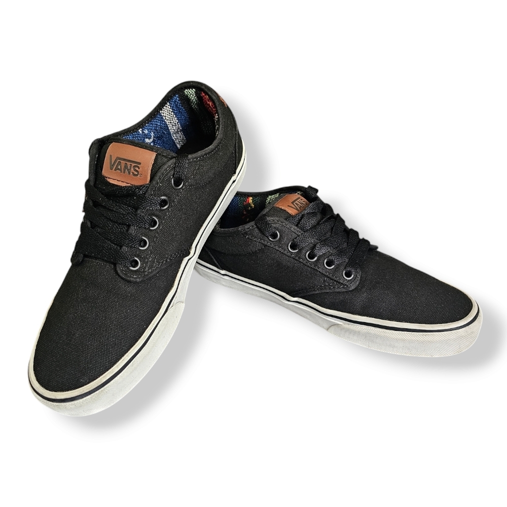 Vans Men's Atwood Black Canvas Sneakers With Aztec Inner Size 9 - Picture 2 of 8